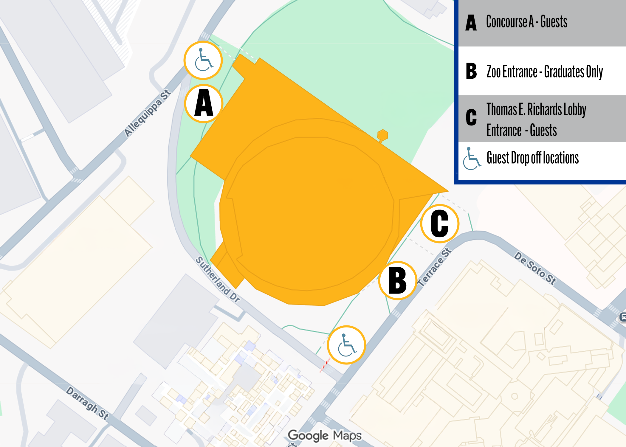 Map displaying entrance points